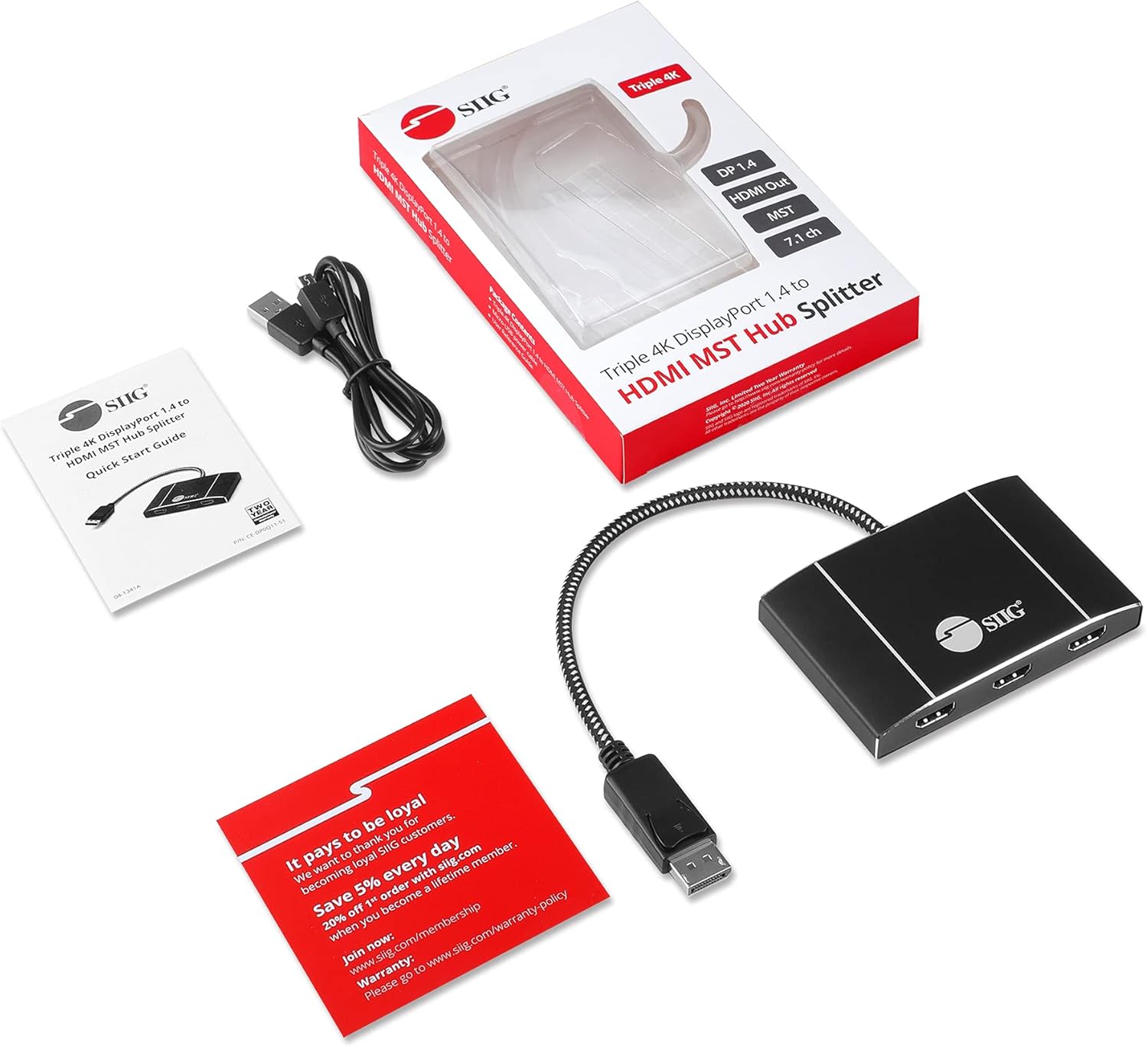 SIIG DisplayPort MST Hub Splitter (Multi-Stream Transport)