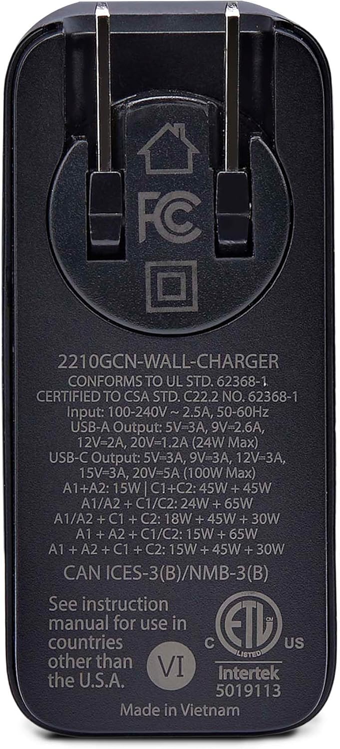 StarTech.com 100W USB-C Wall Charger, 2X USB-C/2x USB-A, USB PD 3.0, Fast Charging Portable GaN Charger