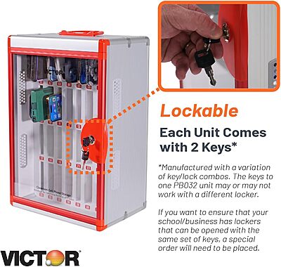 Victor Classroom Cell Phone Storage, 32 Slots Cell Phone Holder for Classroom, Wall Mounted Locker Storage Cabinet with Key Lock, Stores Multiple Different Phone Models