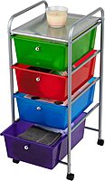 Mind Reader Rolling Cart with Drawers, Utility Cart, Craft Storage, Kitchen, Metal, 12.75"L x 15.25"W x 30"H, Multi-color