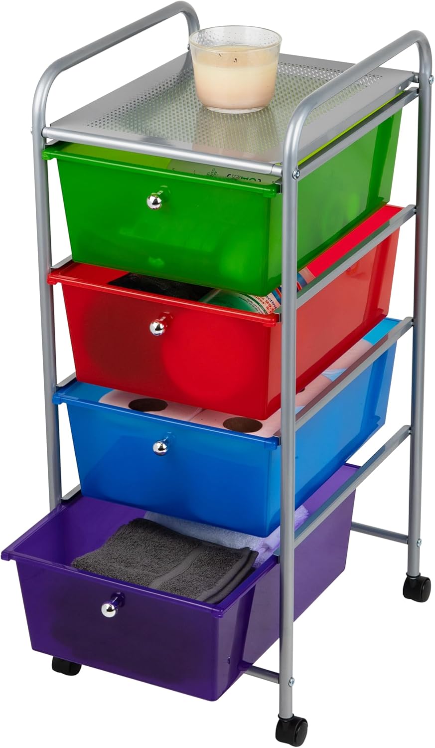Mind Reader Rolling Cart with Drawers, Utility Cart, Craft Storage, Kitchen, Metal, 12.75"L x 15.25"W x 30"H, Multi-color