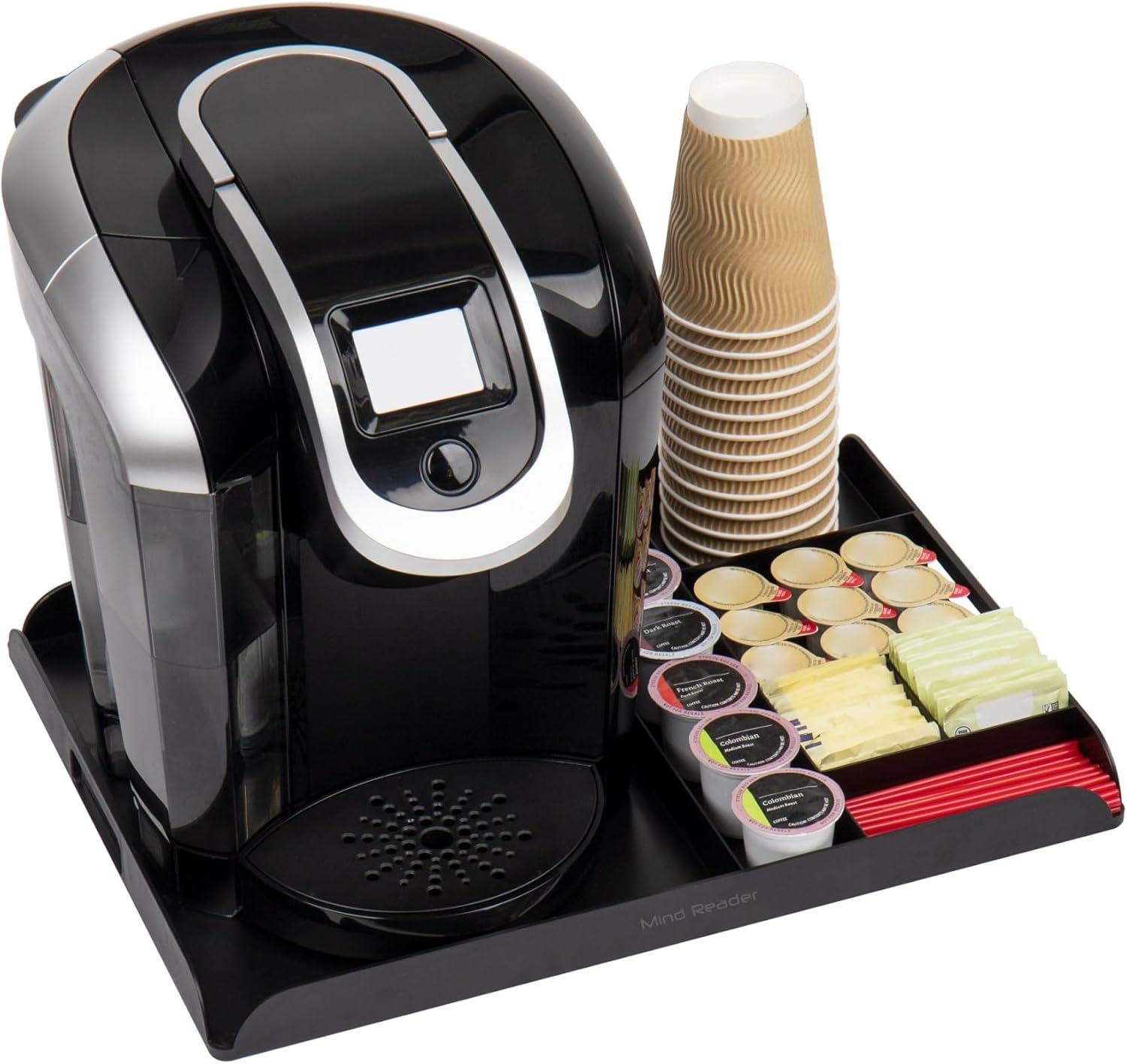 Mind Reader Coffee Station Serving Tray, 7 Pod Capacity Countertop Organizer, Storage, 17.5" L x 13.25" W x 1.25" H, Single