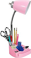 Simple Designs LD1056-PNK Gooseneck Organizer Desk Lamp with Tablet Stand, USB Port, Adjustable Height, Pink