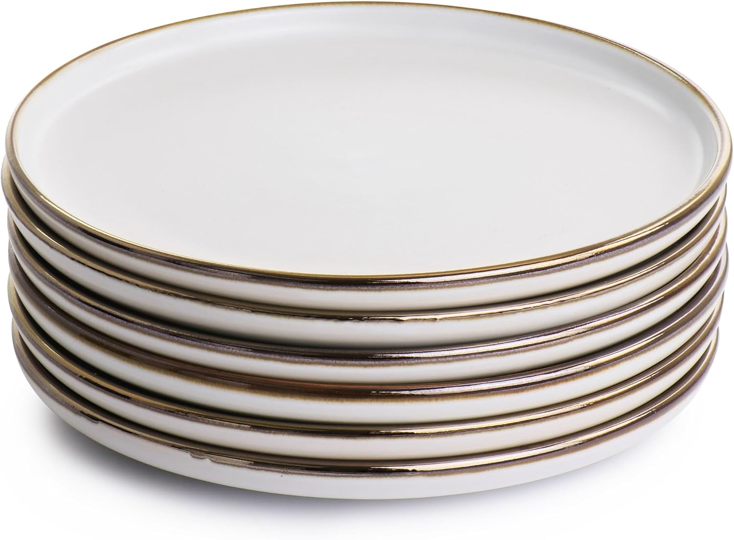 ELAMA 6-Piece Matte Stoneware Salad Plate Set with Gold Rim