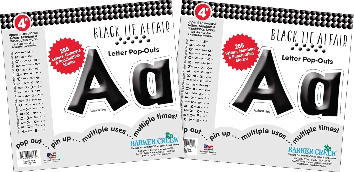 BARKER CREEK 4" Letter Pop-Outs 2 Pack, Black Tie Affair, Jazz Up Your Bulletin Boards with These Colorful Letters