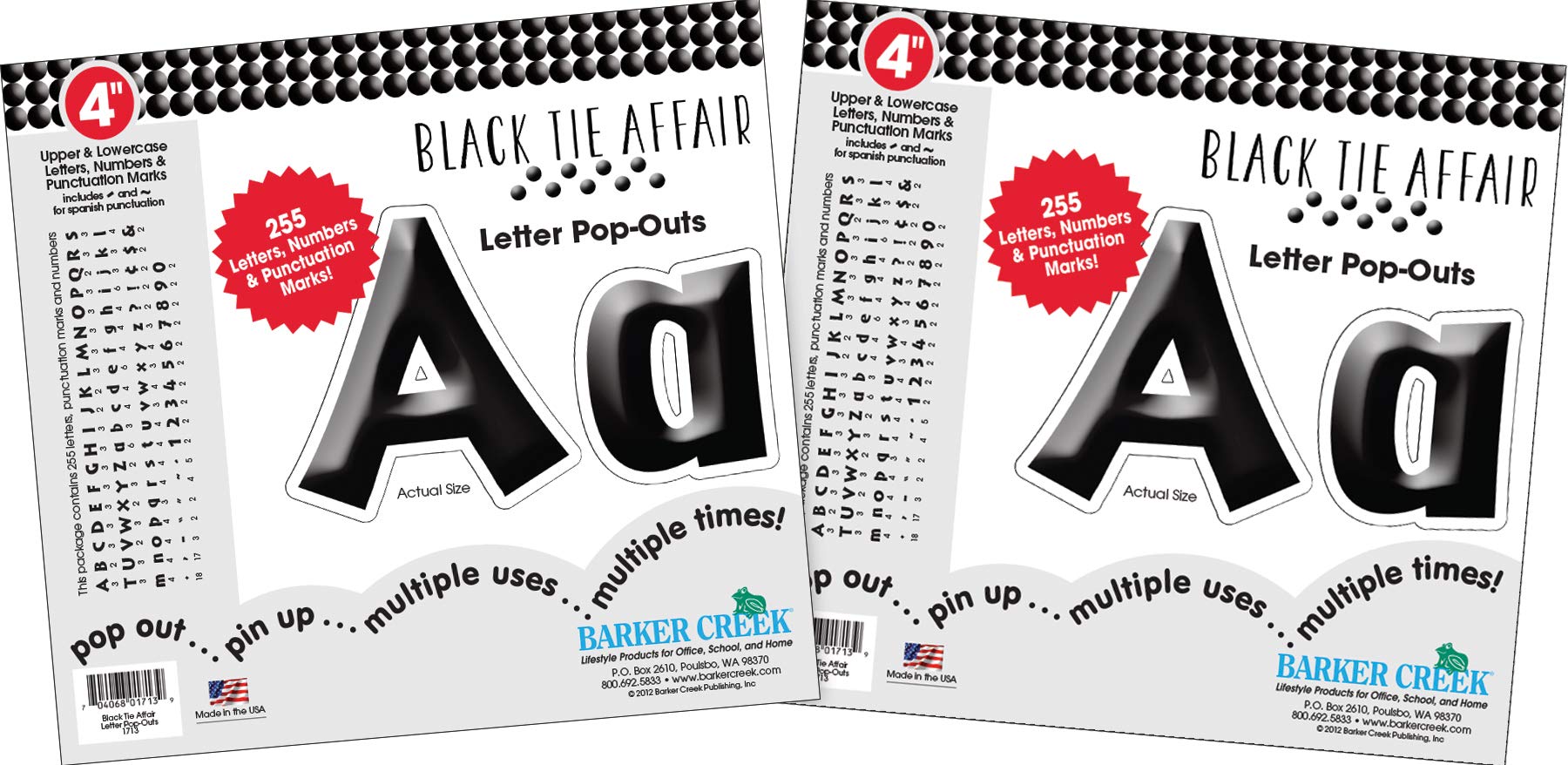 BARKER CREEK 4" Letter Pop-Outs 2 Pack, Black Tie Affair, Jazz Up Your Bulletin Boards with These Colorful Letters