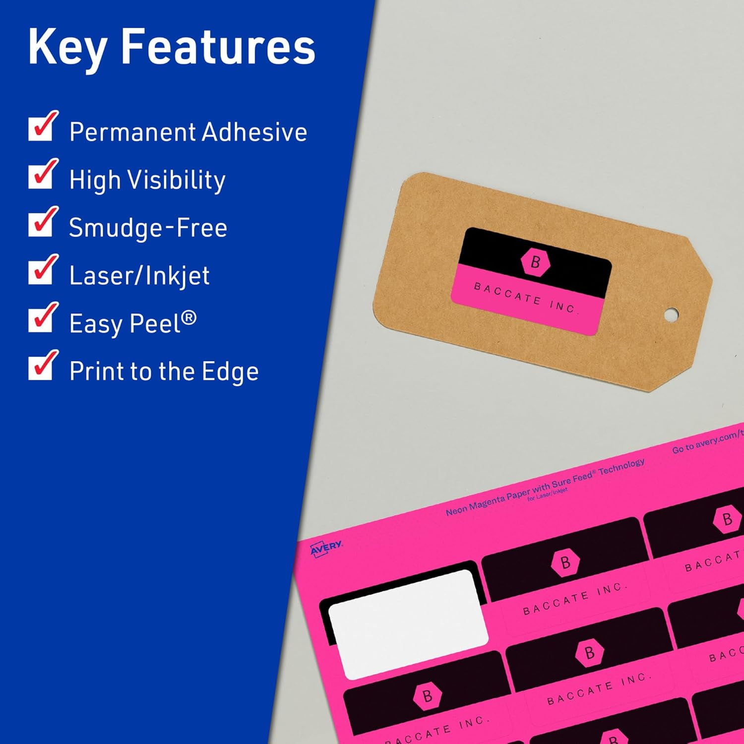 Avery Printable Rectangle Labels with Sure Feed Technology, Print-to-the-Edge, Laser/Inkjet Compatible