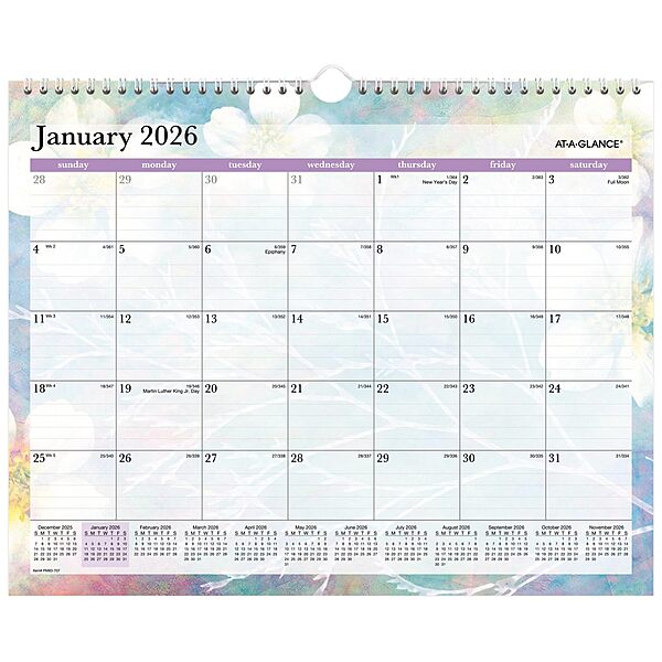 AT-A-GLANCE® Dreams 2026 Monthly Wall Calendar, Medium, 15" x 12"