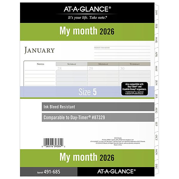 AT-A-GLANCE Monthly Planner Refill, Loose-Leaf, Pre-Punched for 7-Ring