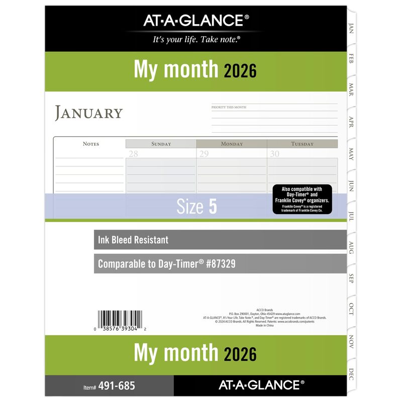 AT-A-GLANCE Monthly Planner Refill, Loose-Leaf, Pre-Punched for 7-Ring