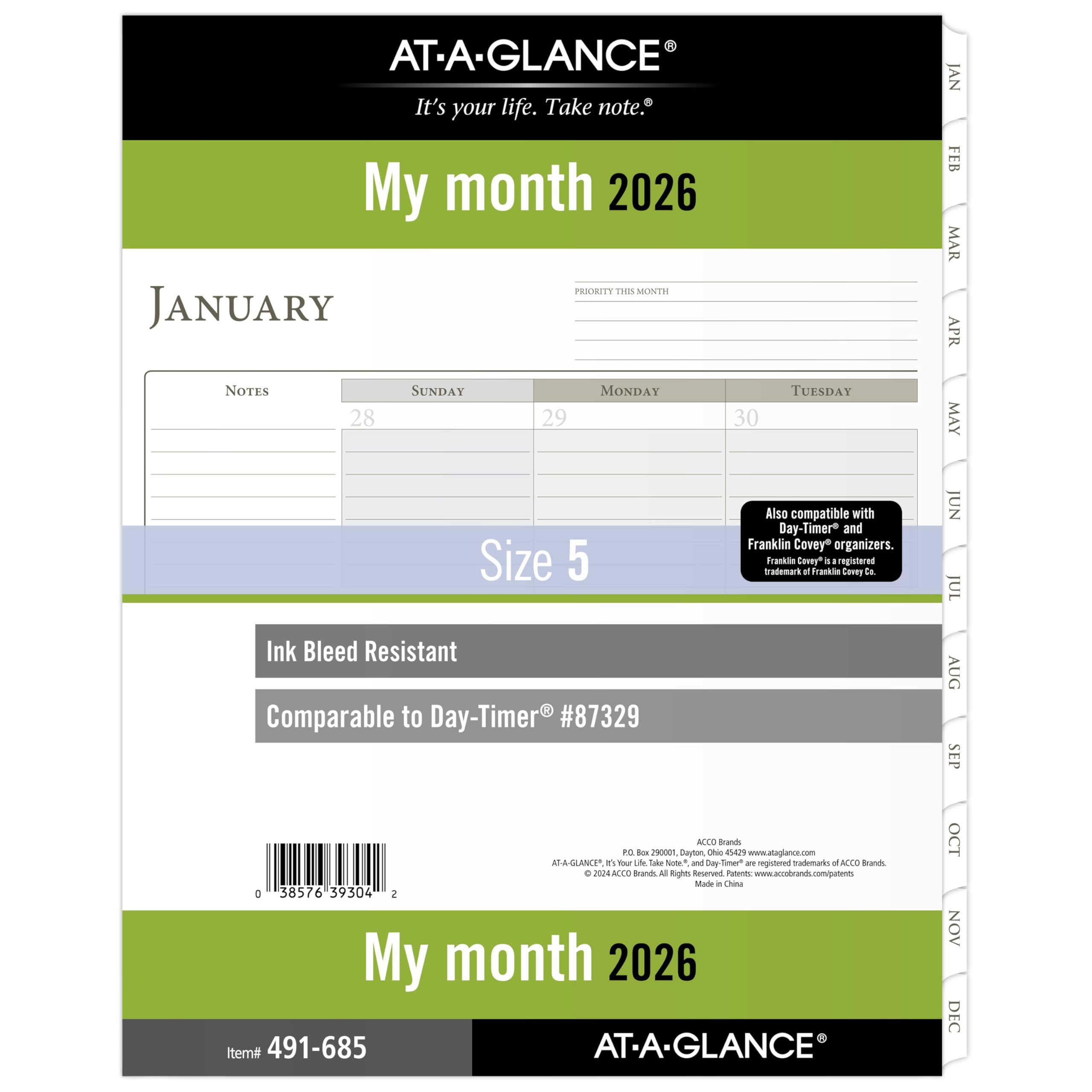 AT-A-GLANCE Monthly Planner Refill, Loose-Leaf, Pre-Punched for 7-Ring