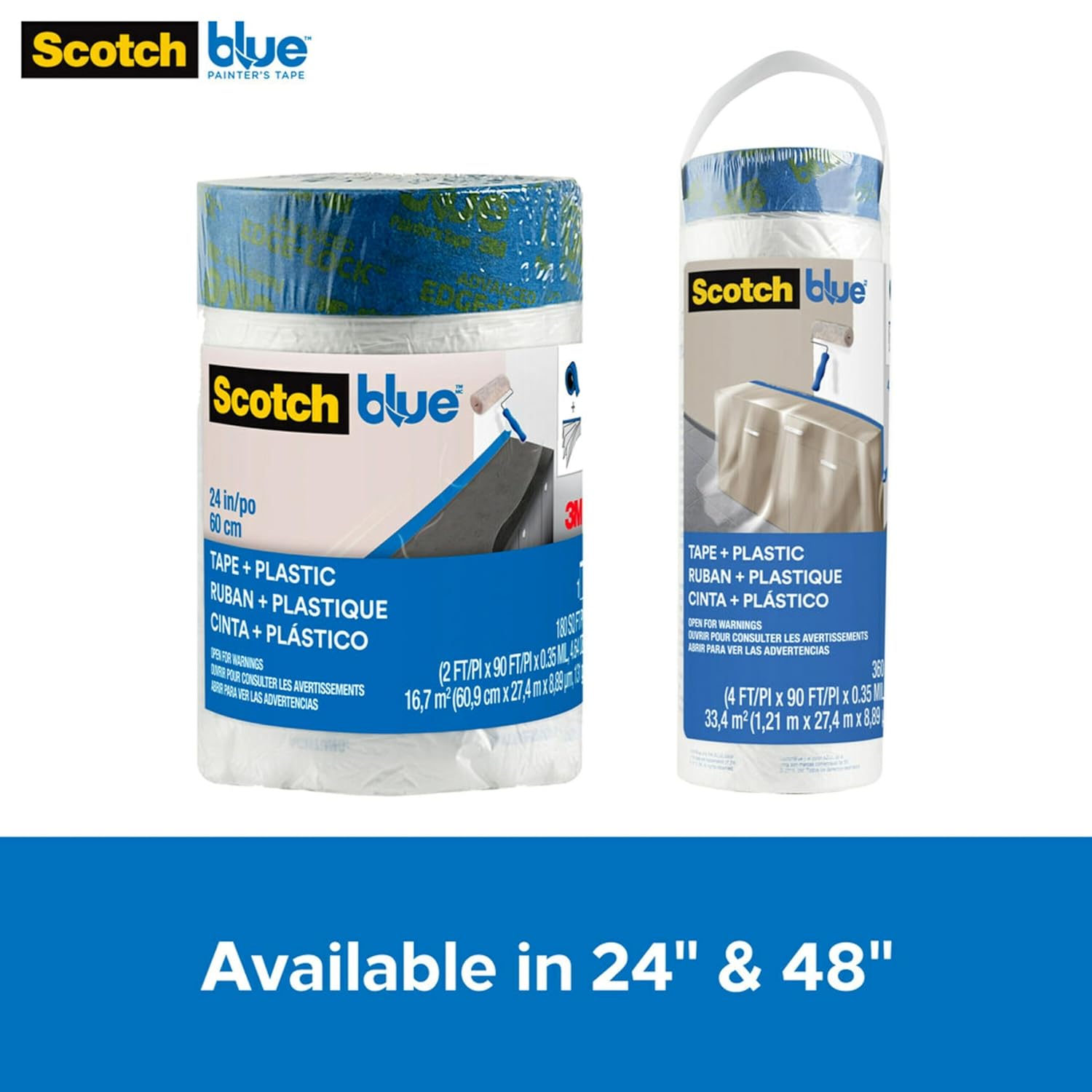 ScotchBlue Pre Plastic Painters Tape, 24 in x 30yd, Tape & Masking Film Combined in One Product
