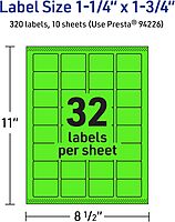 Avery Printable Rectangle Labels, Sure Feed Technology, 1-1/4" x 1-3/4", Neon Green, Laser/Inkjet Printable