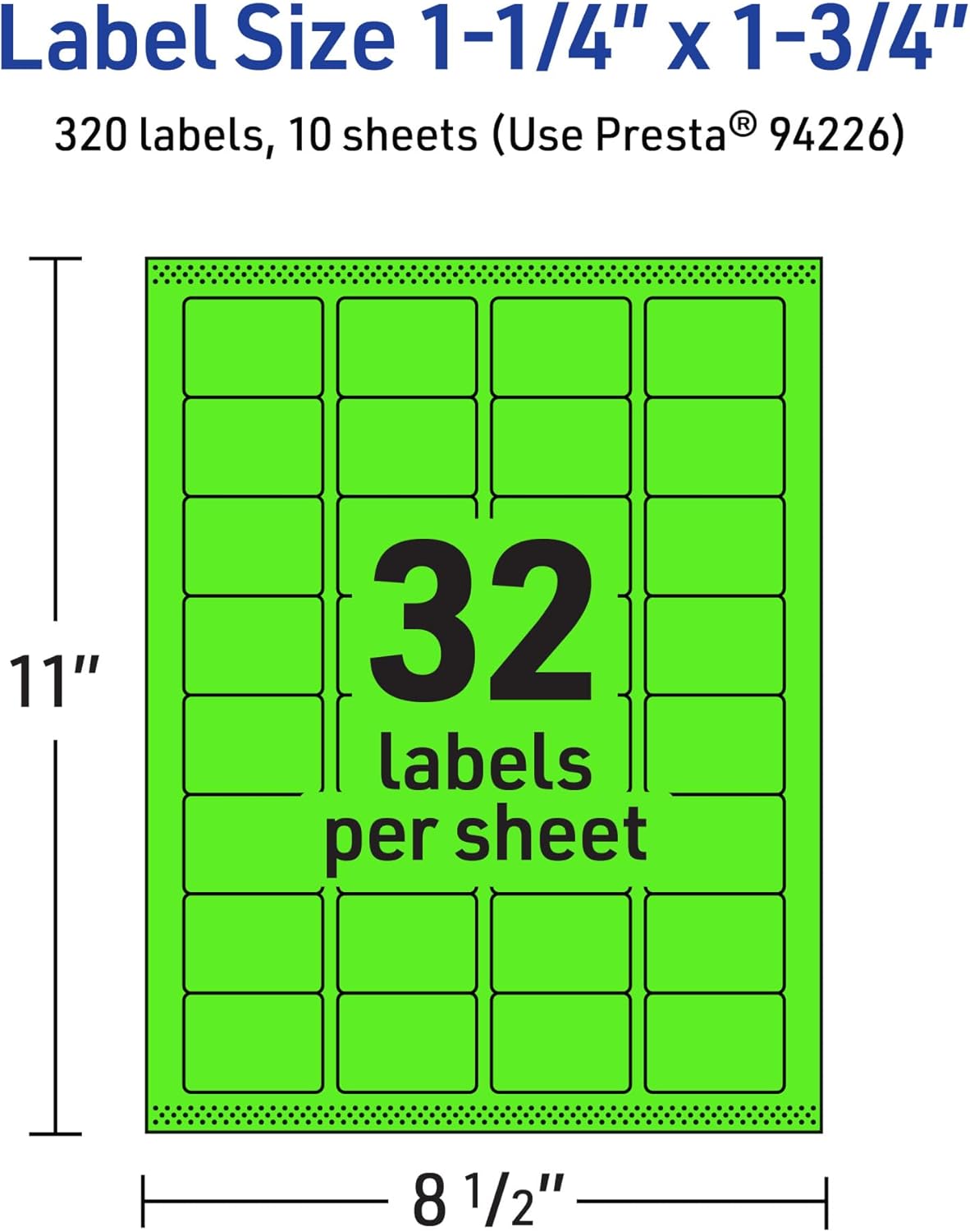 Avery Printable Rectangle Labels, Sure Feed Technology, 1-1/4" x 1-3/4", Neon Green, Laser/Inkjet Printable