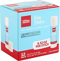 Office Depot® Brand Glue Sticks, 0.32 Oz, Clear, Pack Of 12 Glue Sticks