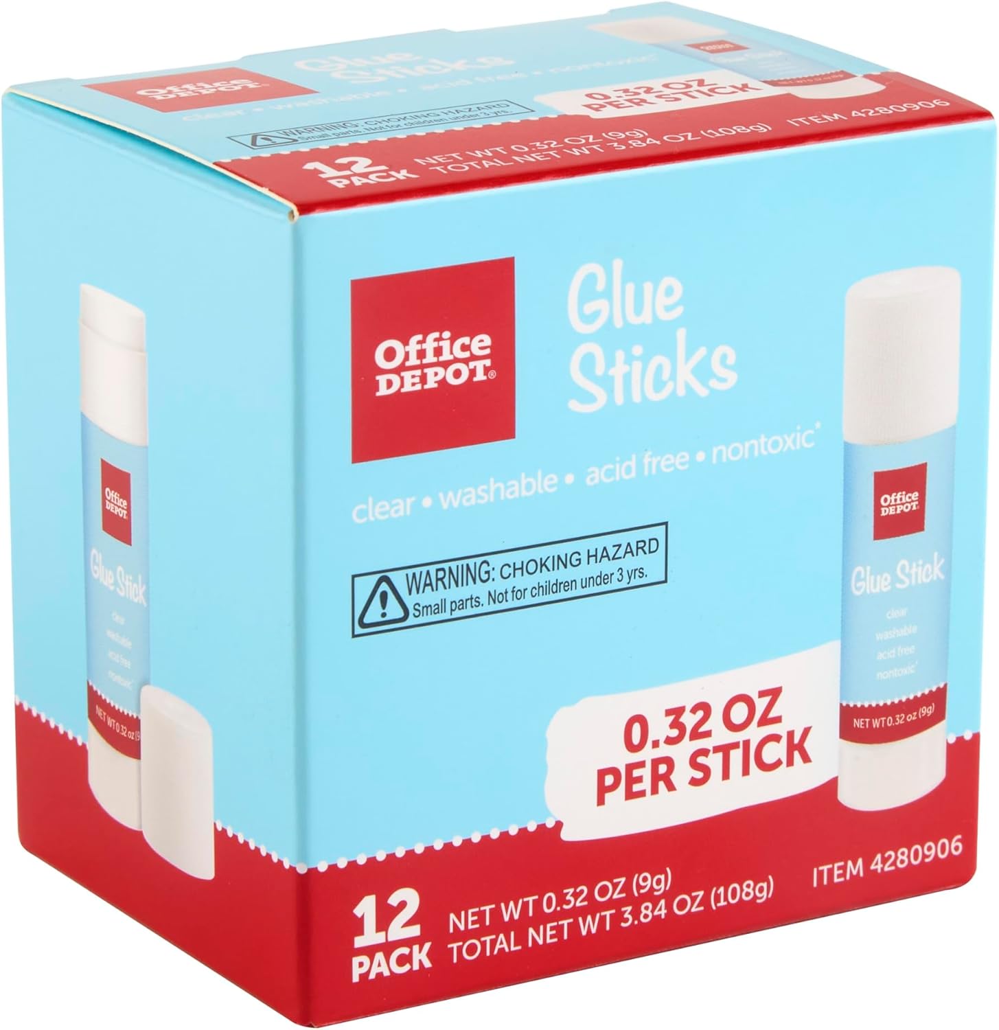 Office Depot® Brand Glue Sticks, 0.32 Oz, Clear, Pack Of 12 Glue Sticks
