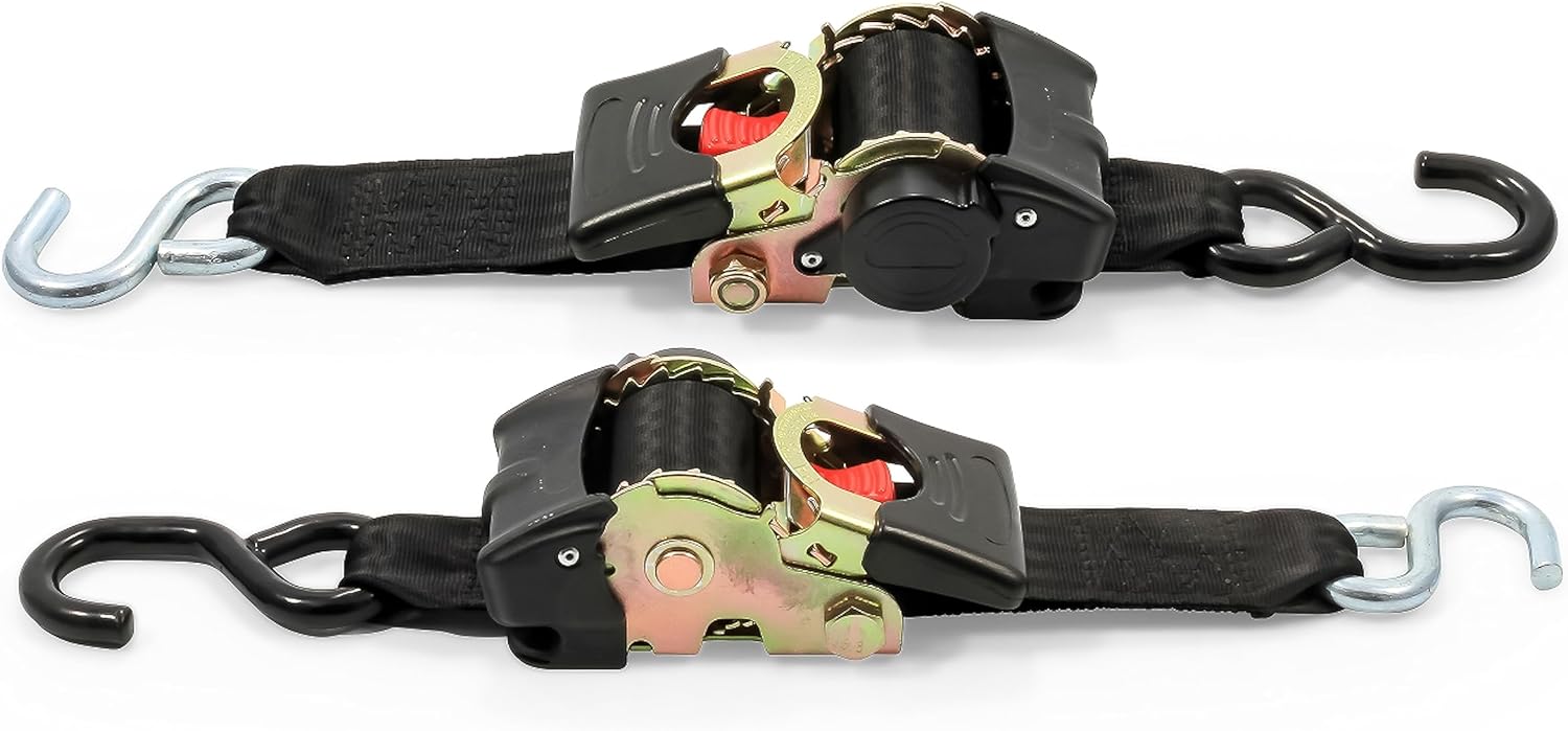 Camco Retractable Transom Tie Down Straps | Break Strength of 3,330lbs and Safe Working Load of 1,100lb | 2-Pack
