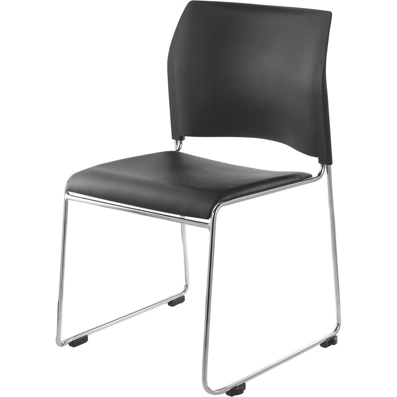 National Public Seating 8700 Series Cafetorium Plush Vinyl Stack Chairs, Black, Pack Of 4 Chairs