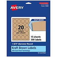 Avery Kraft Brown Round Labels, Sure Feed Technology, 1.75" Diameter, Print-to-The-Edge, Laser/Inkjet Printable