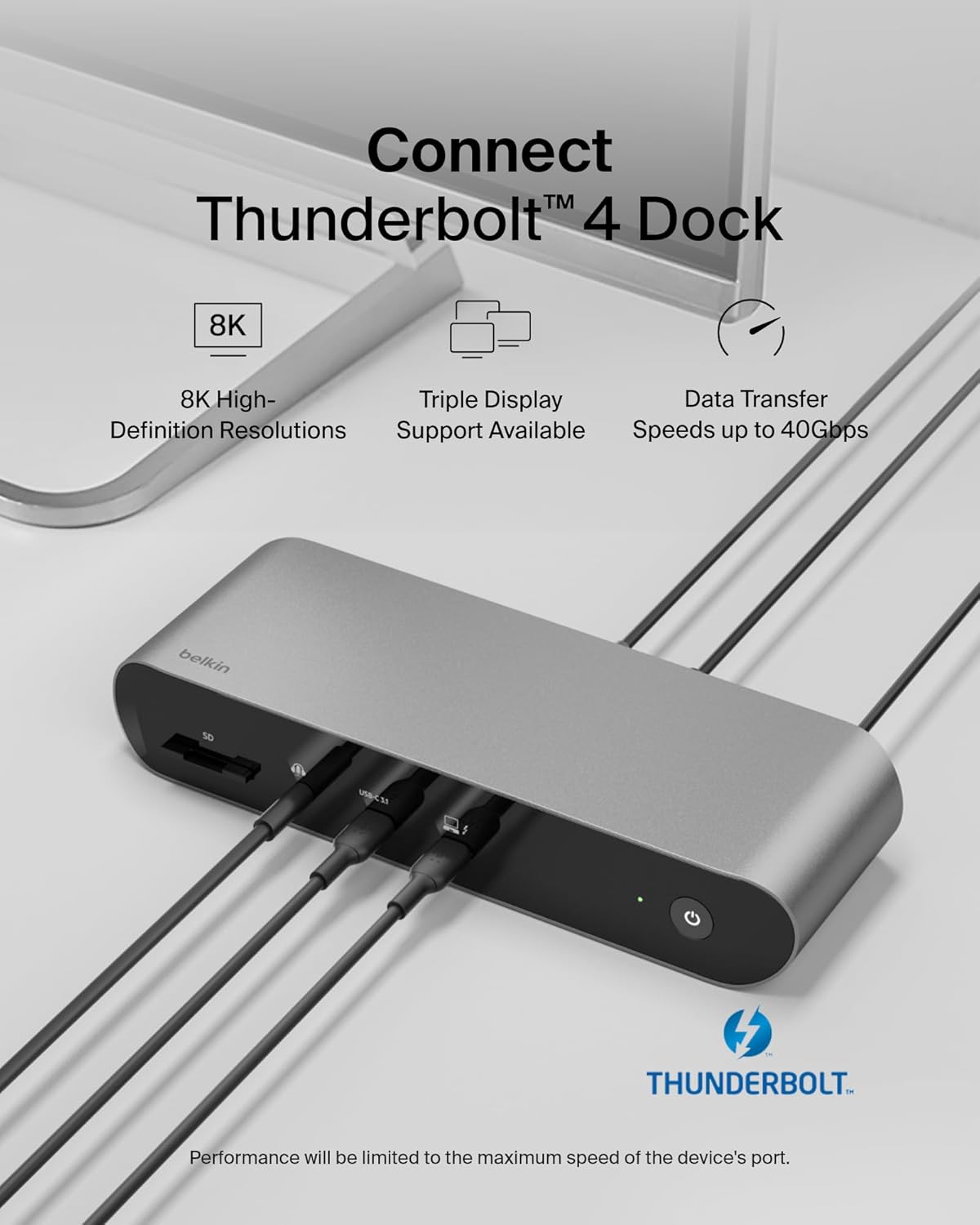 Belkin Thunderbolt 4 Docking Station with 90W Power Delivery for MacBook & Windows - 8K/Dual 4K Display, Thunderbolt 4 Cable