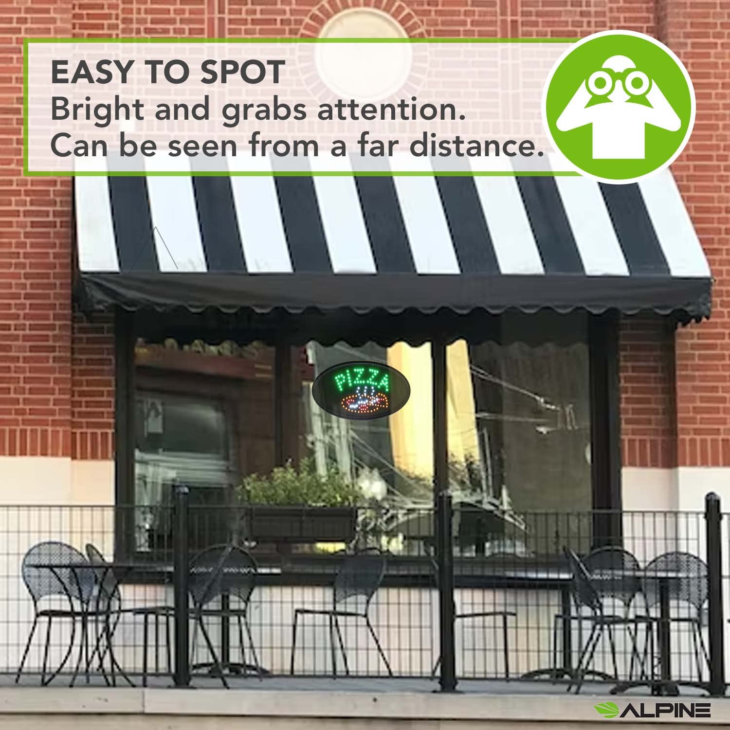 Alpine Industries LED Pizza Sign (Oval) - Commercial Grade Eye Catching Store Sign