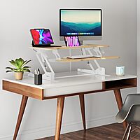 Mount-It! 38in Wide Height Adjustable Standing Desk Converter with Keyboard Tray