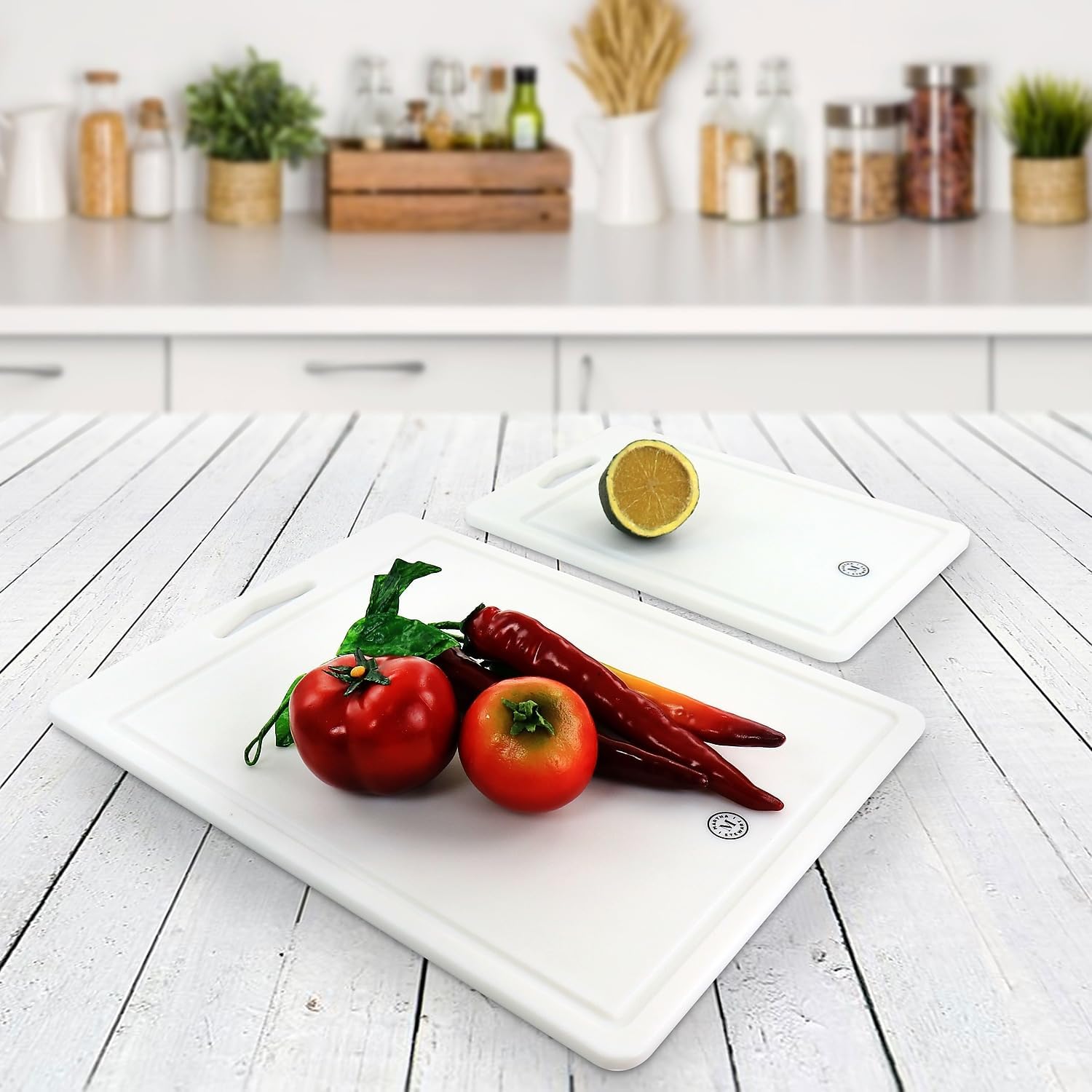 Martha Stewart 12-inch x 8-inch and 16-inch x 12-inch Plastic Cutting Board, White (935116550M)