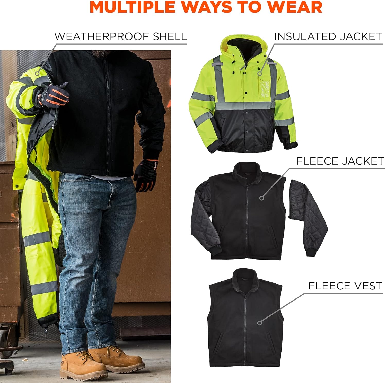 Ergodyne GloWear 8381 Type-R Class 3 Performance 3-In-1 Bomber Jacket