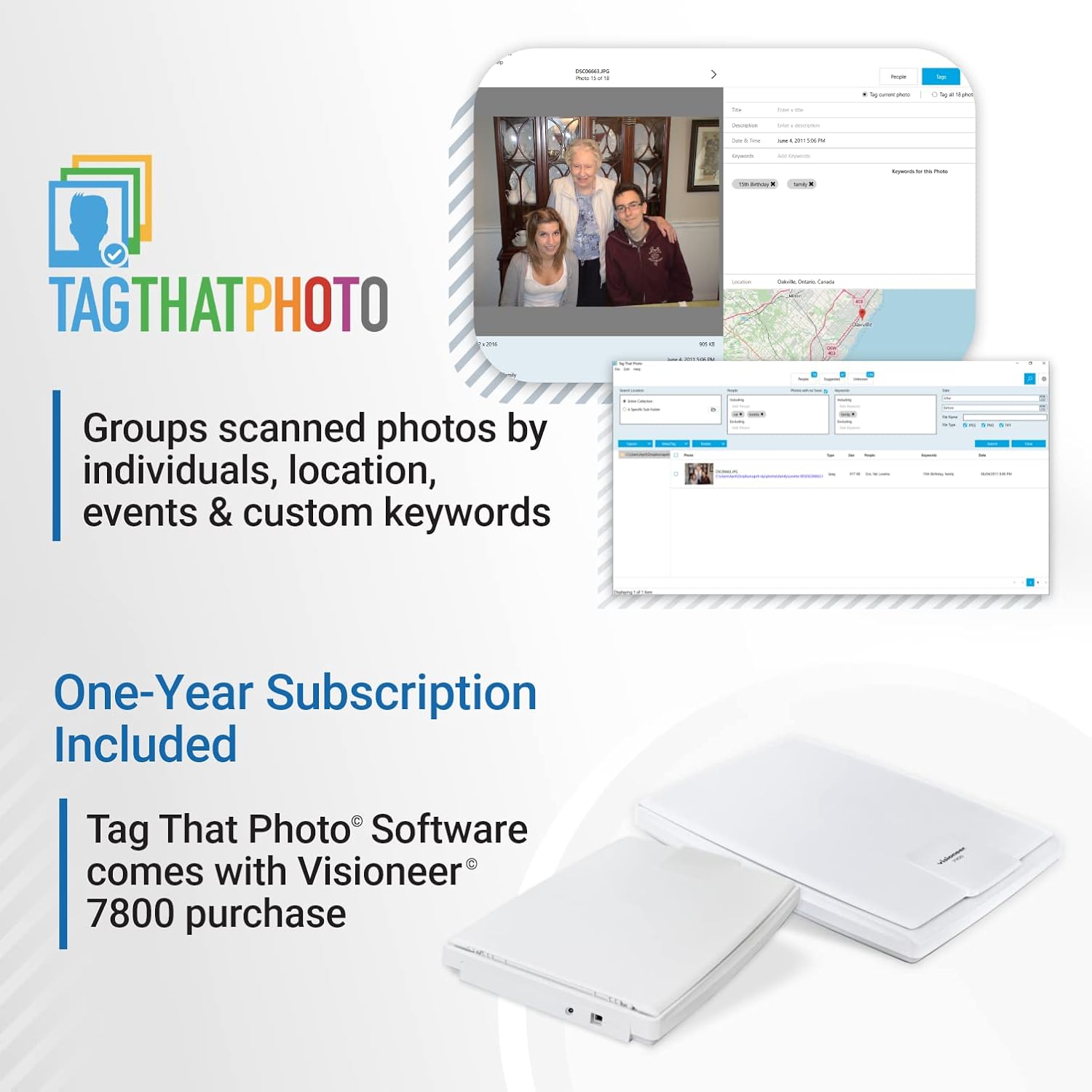 Visioneer Flatbed Color Photo and Document Scanner with Tag That Photo Software