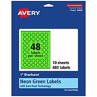 Avery Printable Starburst Labels, Sure Feed Technology, 1", Neon Green Labels, Print-to-The-Edge, Laser/Inkjet, 480 Total, Great for Mailing Seals and Planner Stickers 480 labels