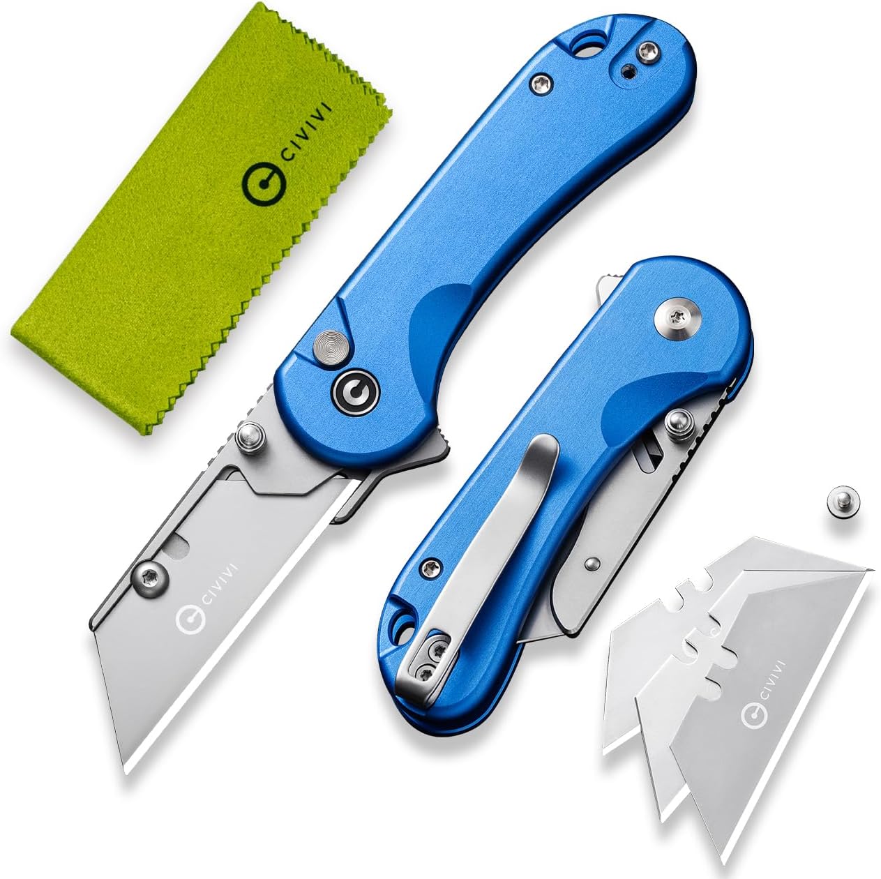 CIVIVI Folding Utility Knife Box Cutter, Elementum Utility Pocket Edc Knife with 3Pcs Extra Razor Blades, Three Ways to Open