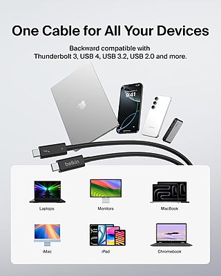 Belkin Thunderbolt 4 Cable USB-C to USB-C w/ 100W Power Delivery