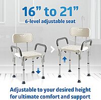 Medline Shower Chair for Inside Shower, Heavy Duty, 350 lb Capacity, Adjustable Height, Non-Slip Seat with Padded Armrests & Back, White