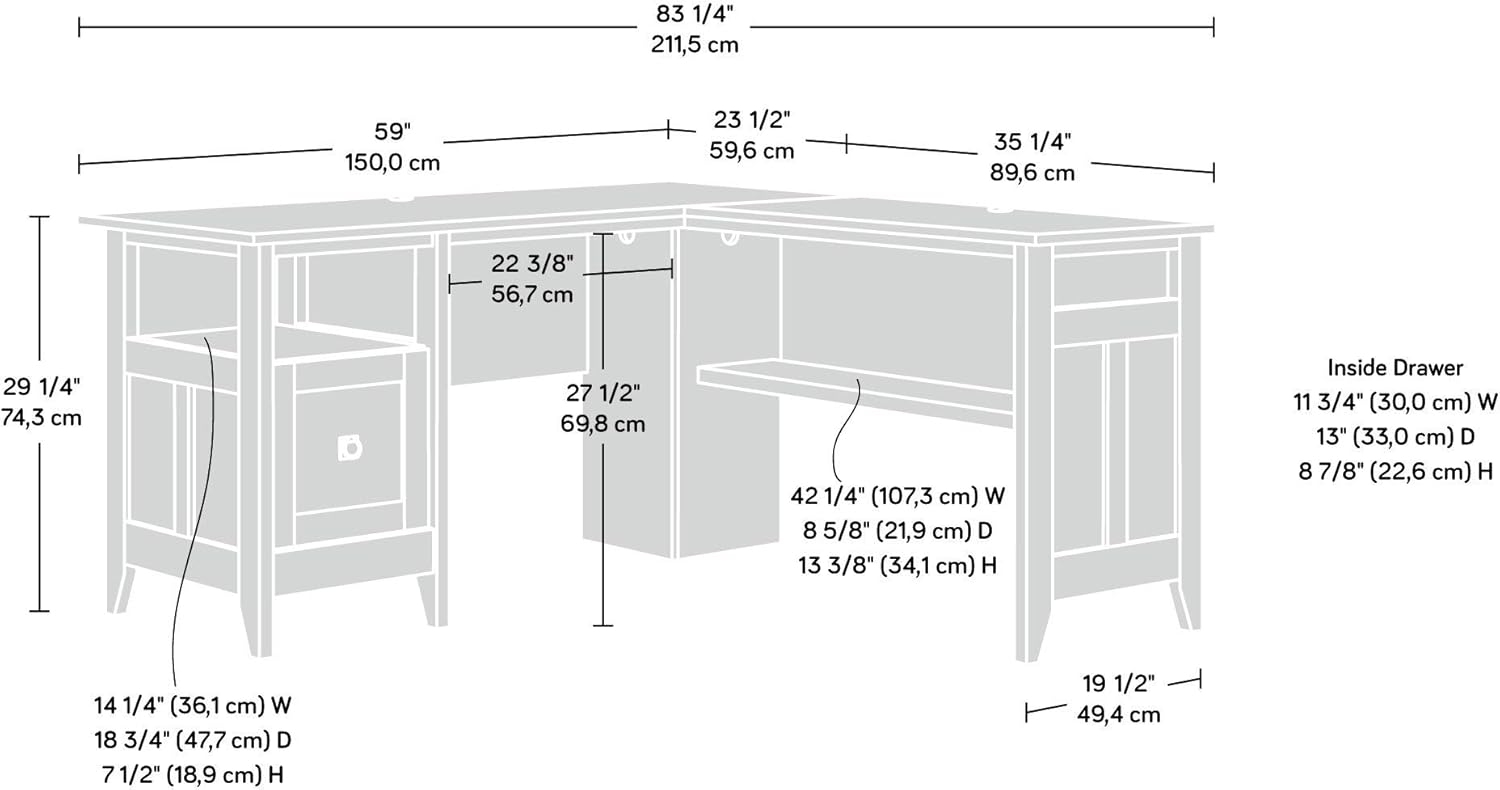 Sauder August Hill L-Shaped Corner Desk with Storage Drawer and Open Shelf for Home Office, in Dover Oak finish
