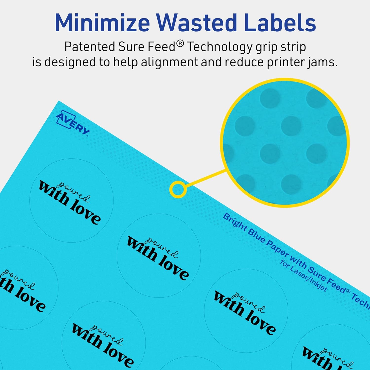 Avery Printable Round Labels, Sure Feed Technology, 1-5/8" Diameter, Bright Blue Labels, Print-to-The-Edge