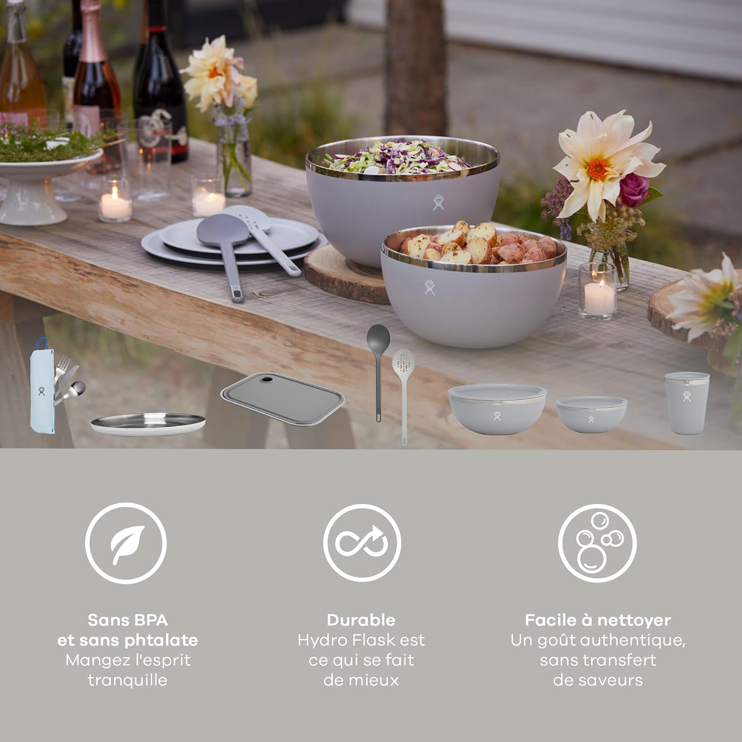 Hydro Flask Serving Spoons Set - Outdoor Kitchen Camping Dinnerware Silverware Birch Gray Grill