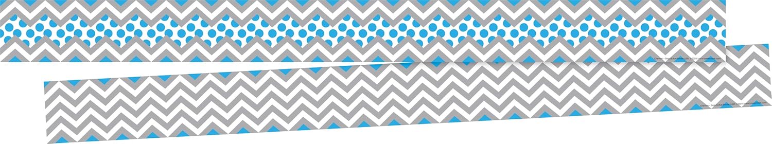 Barker Creek Double-Sided Border, Chevron Gray & Blue, for Bulletin Boards, Reception Areas, Halls, Break Rooms, Office