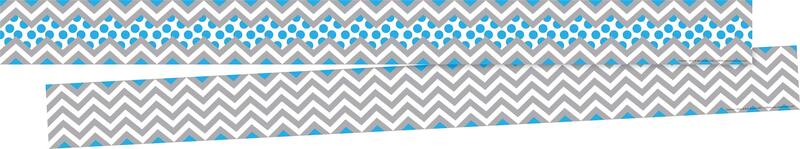 Barker Creek Double-Sided Border, Chevron Gray & Blue, for Bulletin Boards, Reception Areas, Halls, Break Rooms, Office, School, Home Learning Decor, 3” x 35’ (901)