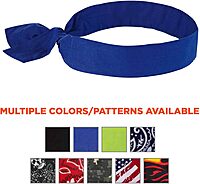 Ergodyne Chill Its 6700 Cooling Bandana, Evaporative Polymer Crystals for Cooling Relief, Tie for Adjustable Fit, Blue Solid Blue 1 Count (Pack of 1)