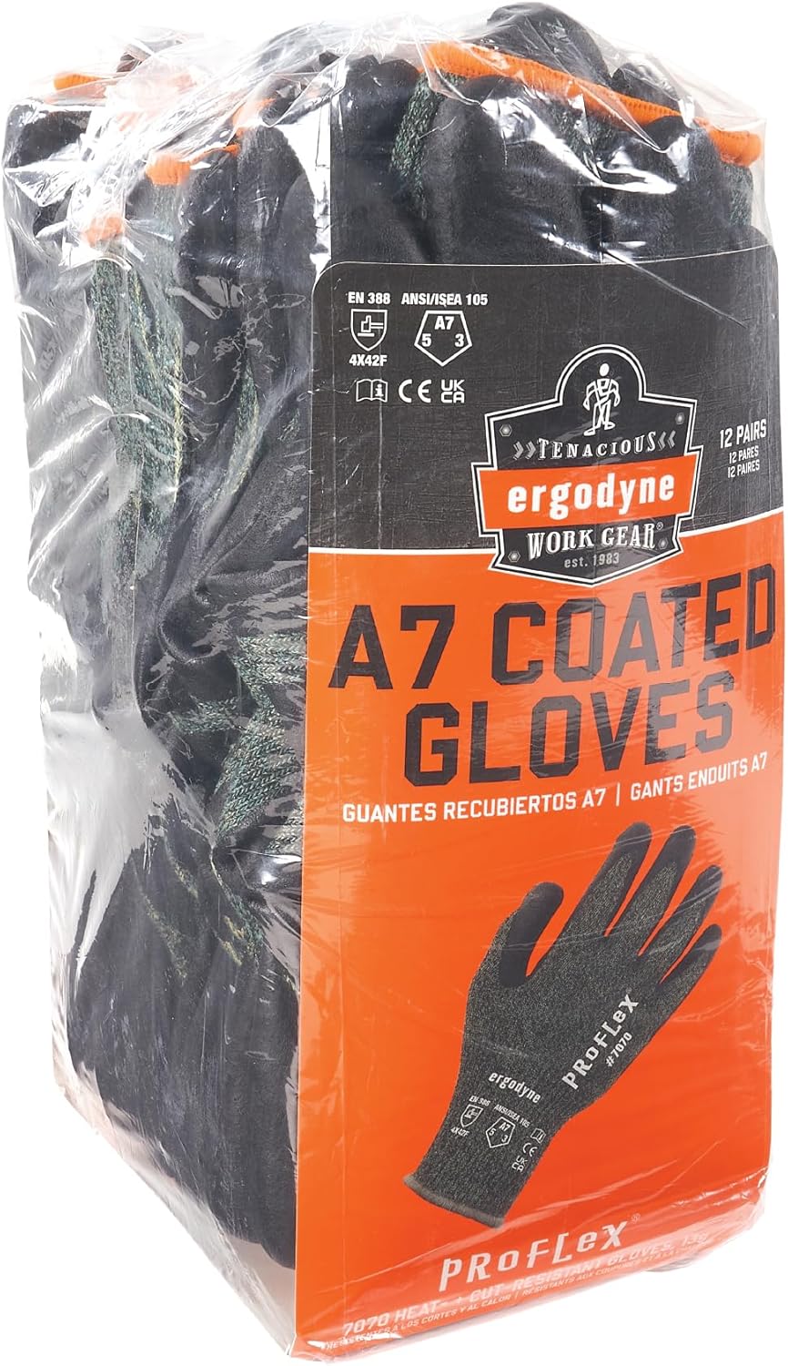 ERGODYNE ProFlex 7070 Cut Resistant Work Gloves, Sandy Nitrile Coated Palms, 13-Gauge Aramid
