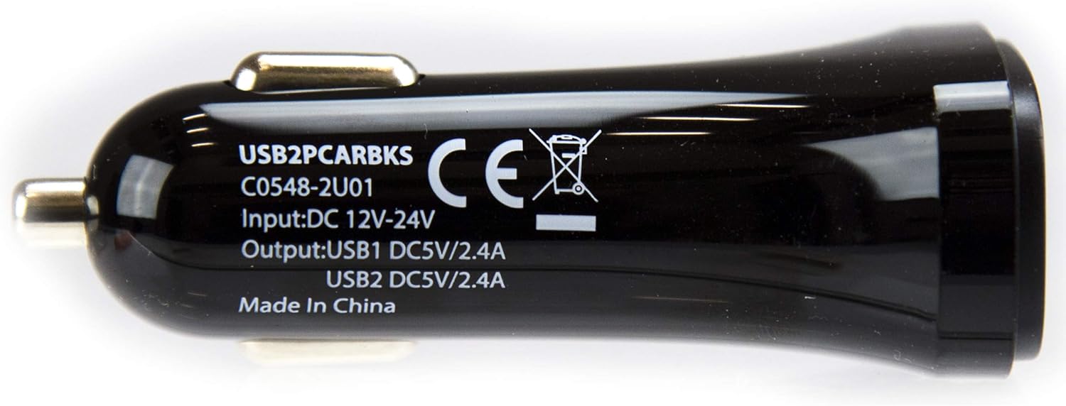 StarTech.com Dual Port USB Car Charger - High Power 24W/4.8A - Black - 2-Port USB Car Charger