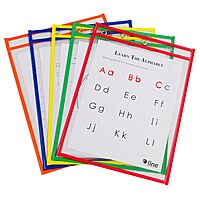 C-Line Reusable Dry Erase Pockets, 9 x 12 Inches, Assorted Primary Colors, 10 Pockets per Pack (40610)
