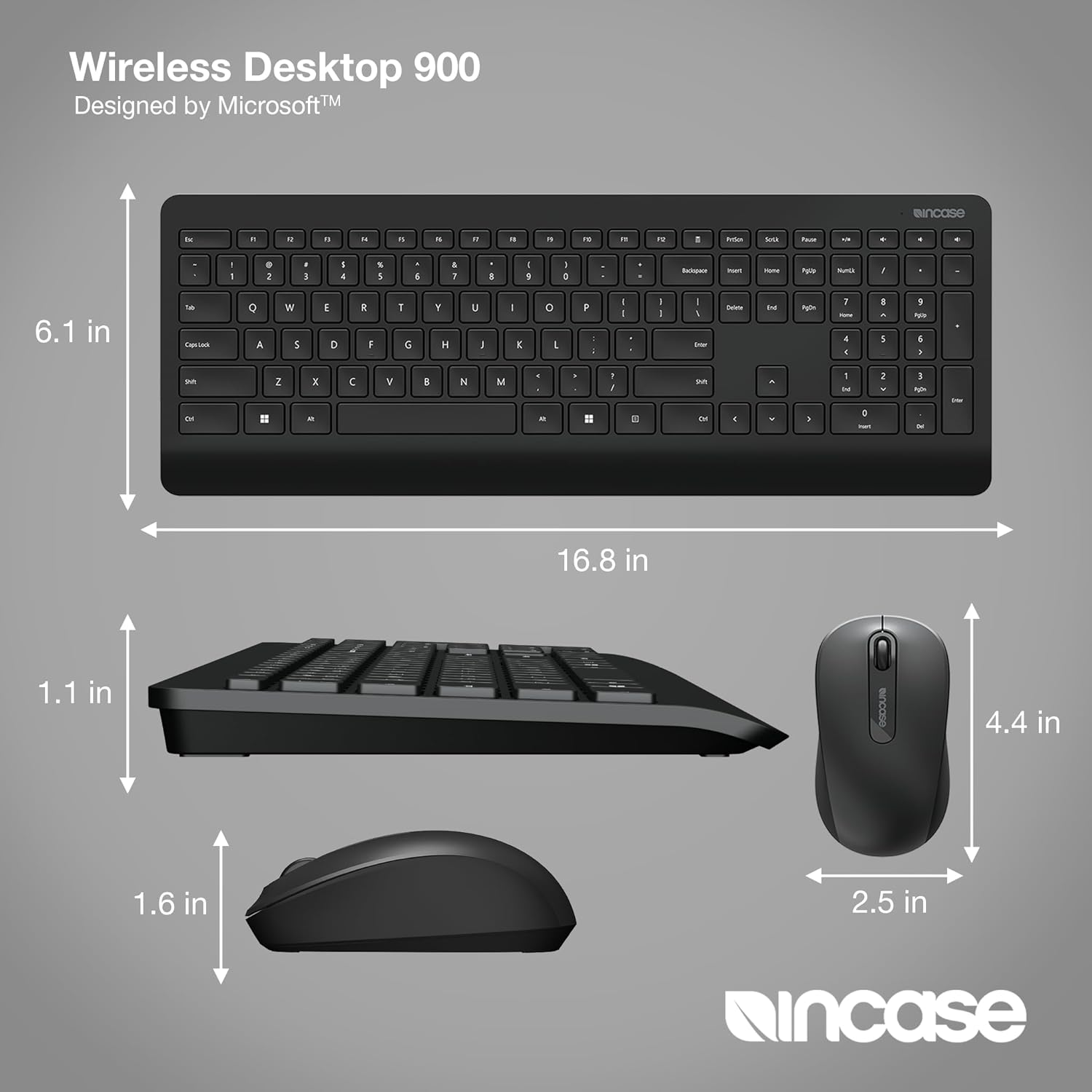 Incase Wireless Desktop 900 Keyboard and Mouse Combo - Designed by Microsoft – Quiet Touch Keys, Ambidextrous Design