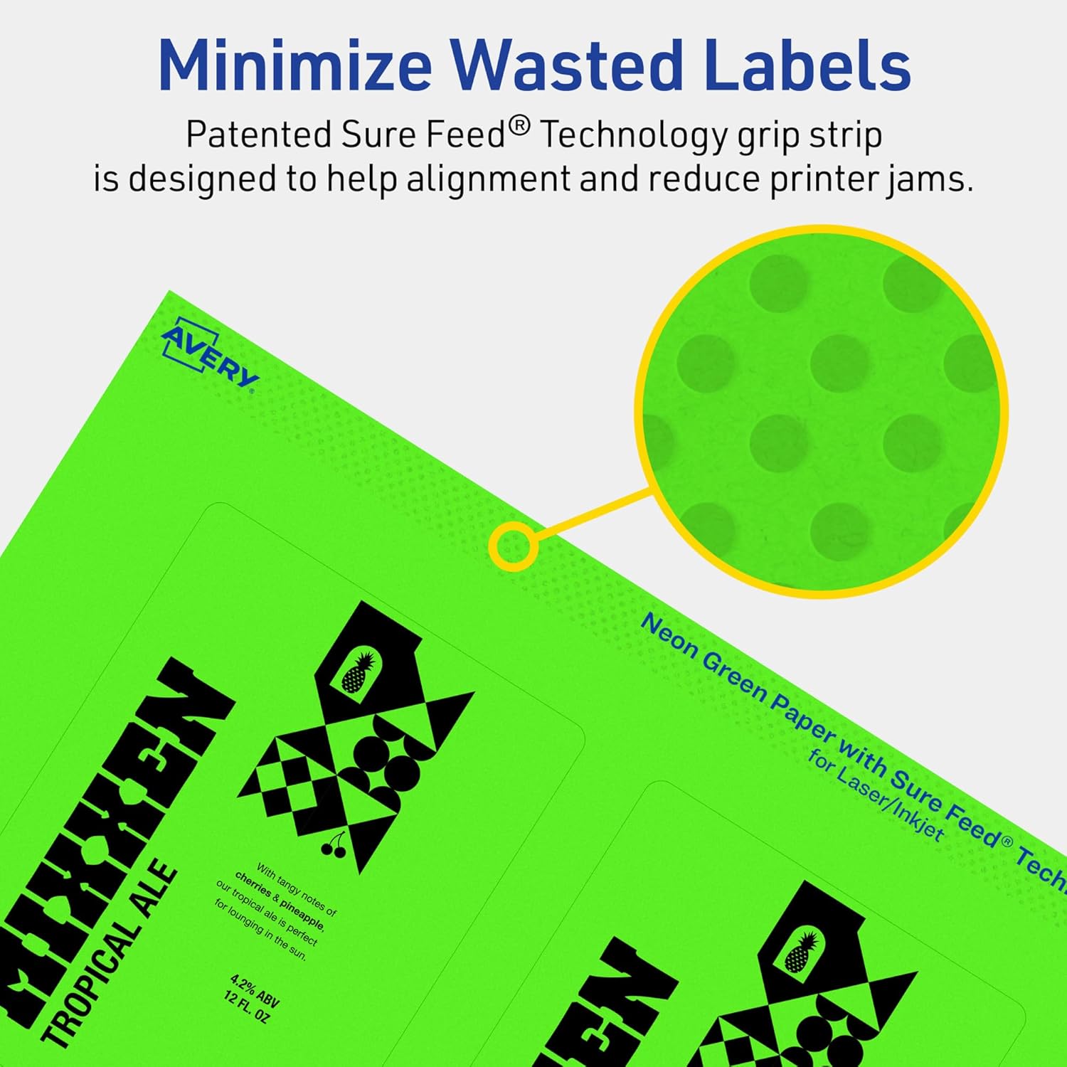 Avery Printable Rectangle Labels, Sure Feed Technology, 4" x 3", Neon Green, Print-to-the-Edge, Laser/Inkjet