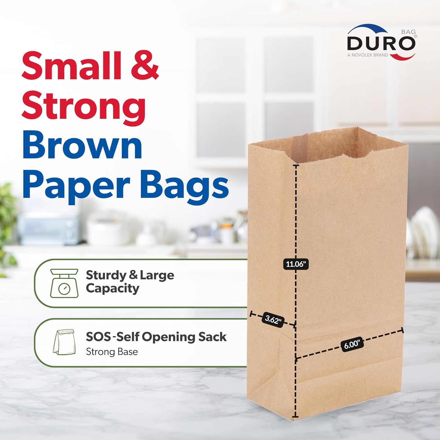 Duro ID# 18405 5# SOS Bag 35# 100% Recycled Natural Kraft, Pack of 500