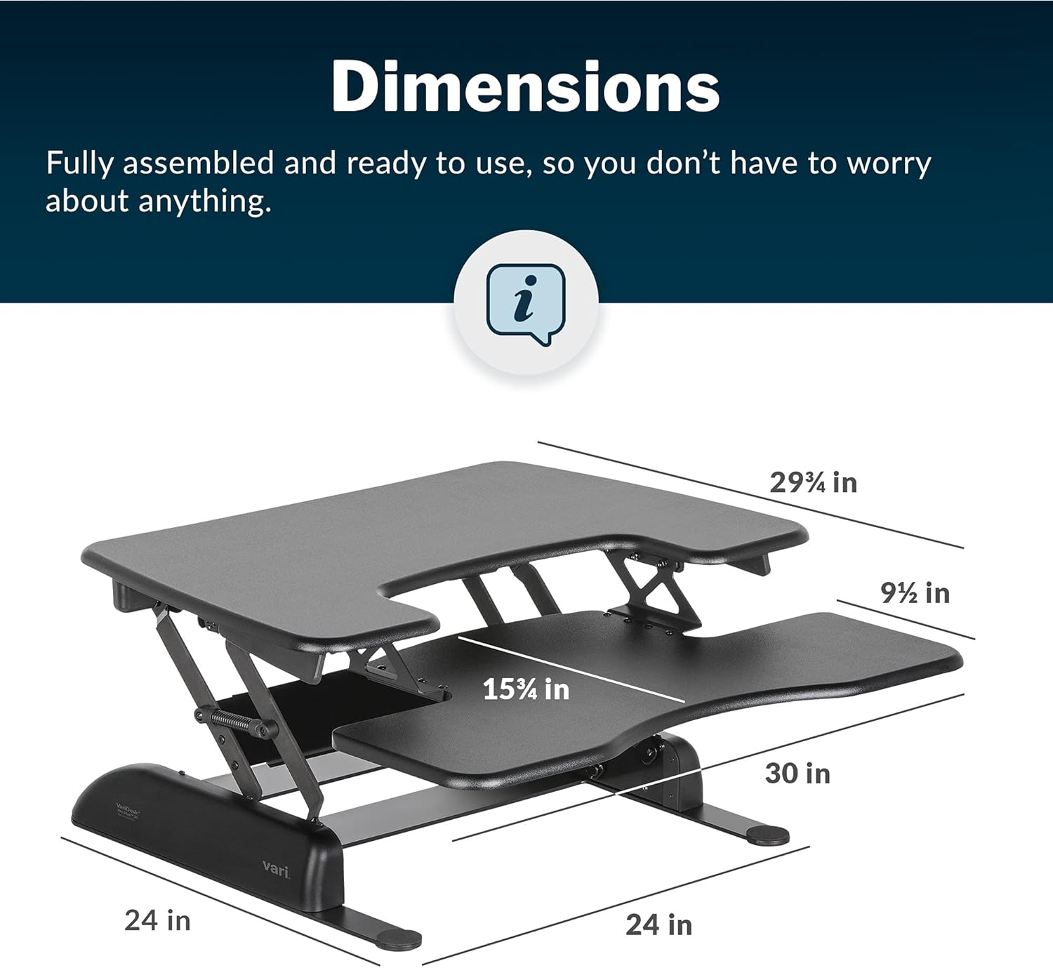 Vari VariDesk Pro Plus 30 Height Adjustable Standing Desk Converter for Home Office