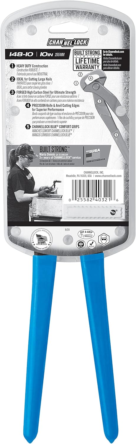 Channellock 148-10 End Cutting Nippers, 10 In, Metallics|Silver metallic 10-Inch