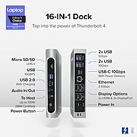 Plugable 16-in-1 Thunderbolt 4 Dock – Dual 4K Monitors for M4 MacBook Air/Pro, 100W Charging, 2X HDMI, 2X DisplayPort