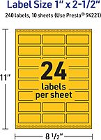 Avery Printable Rectangle Labels, Sure Feed Technology, 1" x 2-1/2", Bright Yellow Labels, Laser/Inkjet Printable, 240 Total