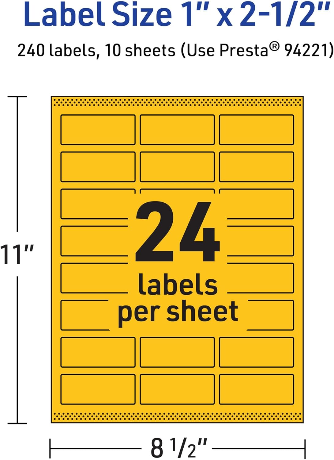 Avery Printable Rectangle Labels, Sure Feed Technology, 1" x 2-1/2", Bright Yellow Labels, Laser/Inkjet Printable, 240 Total